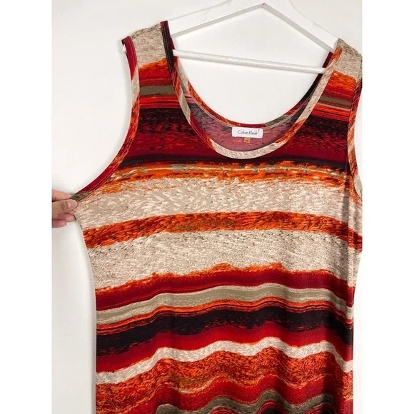 Calvin Klein Maxi Dress Sleeveless Red Multicolored Striped Spandex Size 1X - Picture 3 of 5